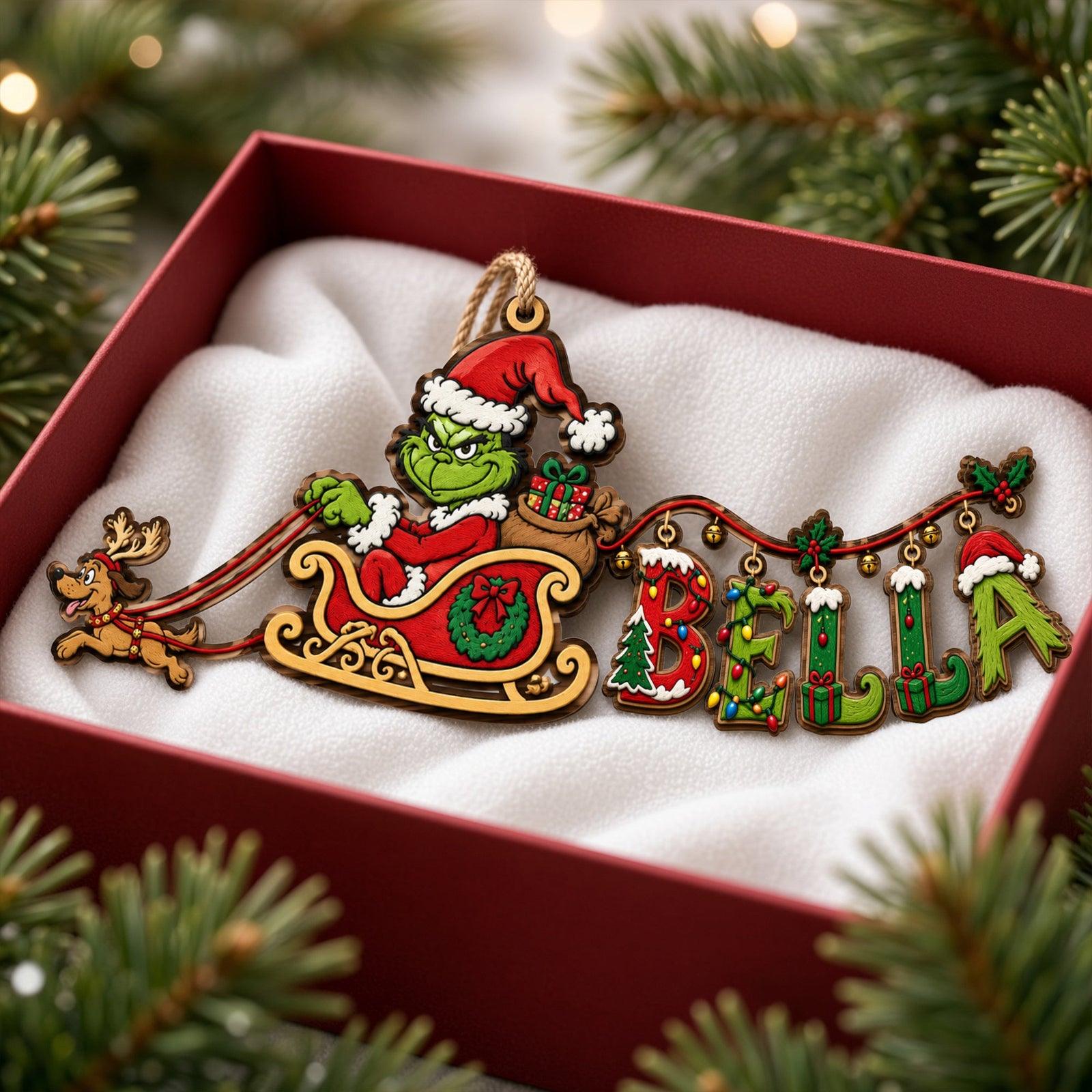 Name Art Mischievous Sleigh Ornament, Personalized Gifts 04QHLU220926