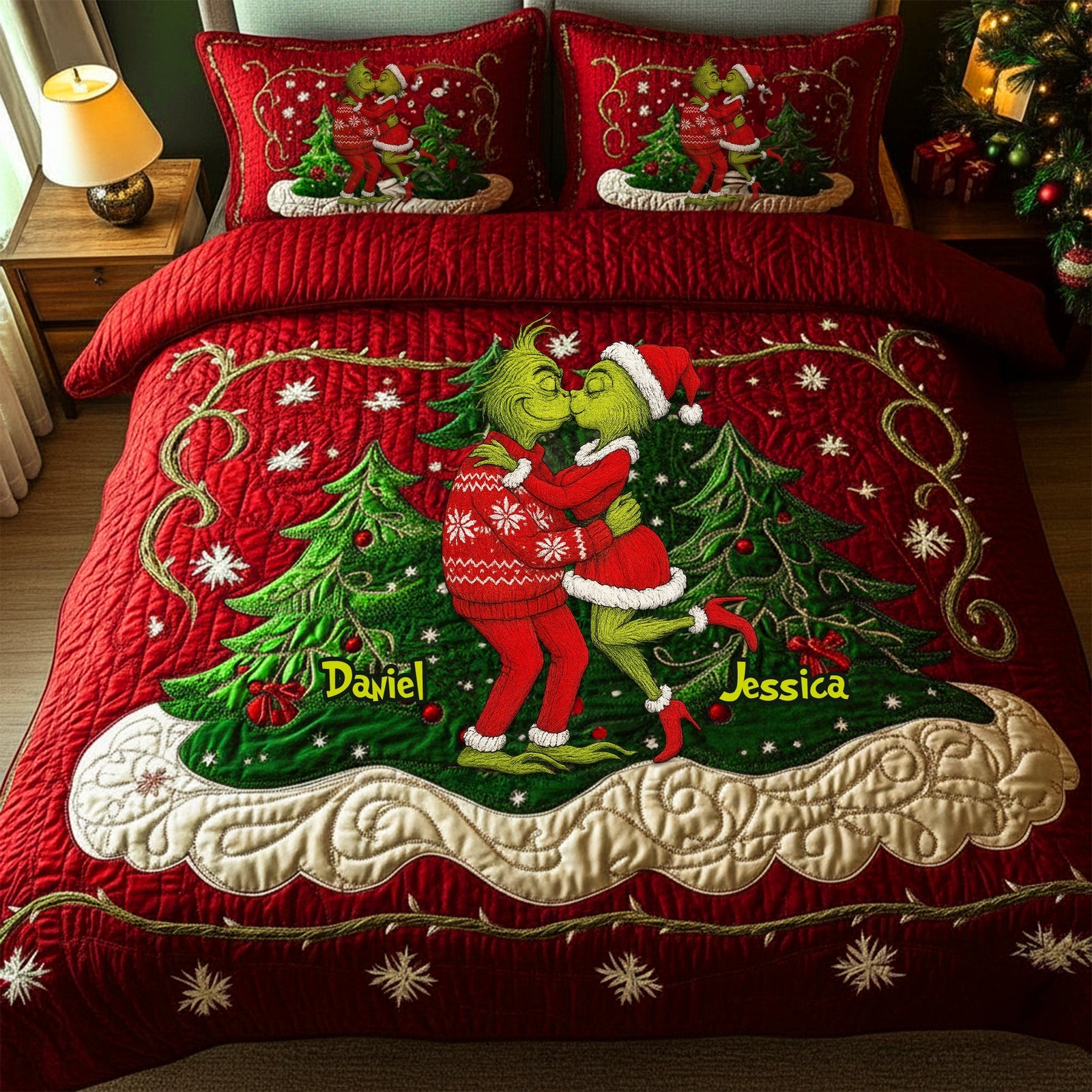 Festive Couple Kiss Quilt Set Special Line - Personalized Christmas Gifts 02NALU080925