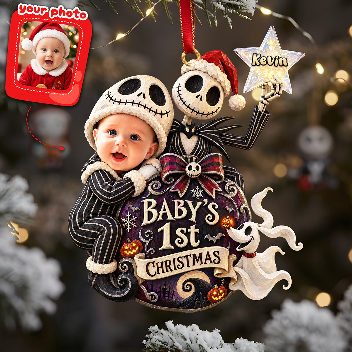 Spooky Baby's First Christmas Ornament - Custom Photo Gifts 01pata091026