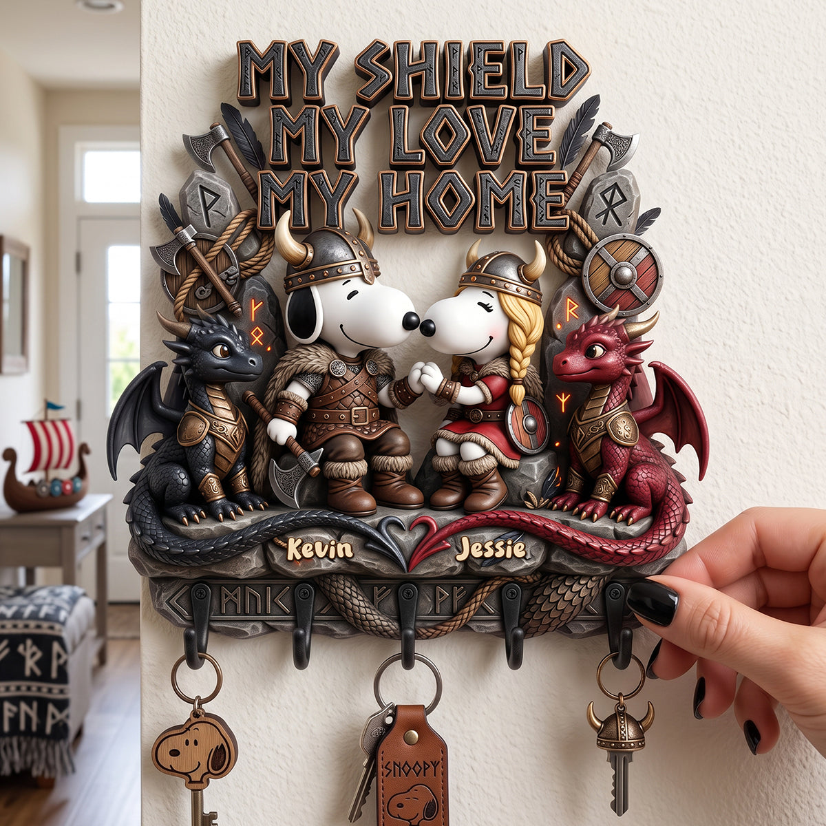 My Shield My Love My Hom, Viking Couples Acrylic Key Hanger - Personalized Gifts For Couples 03pgta180726