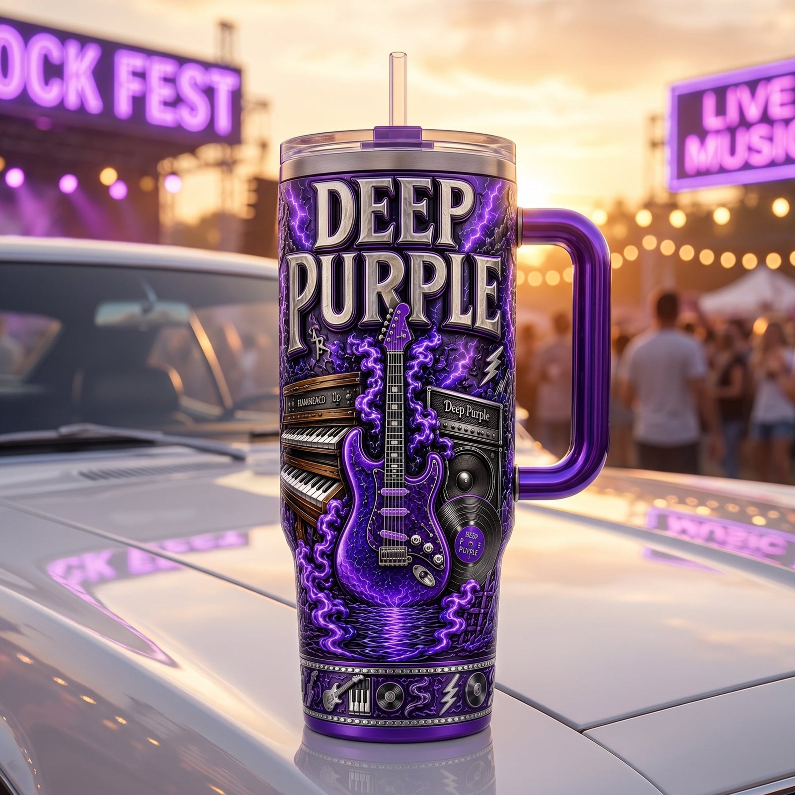 Deep Purple Heavy Metal Colorful 40oz Tumbler With Handle - Personalized Gift For Rock Lovers 05naqn160726