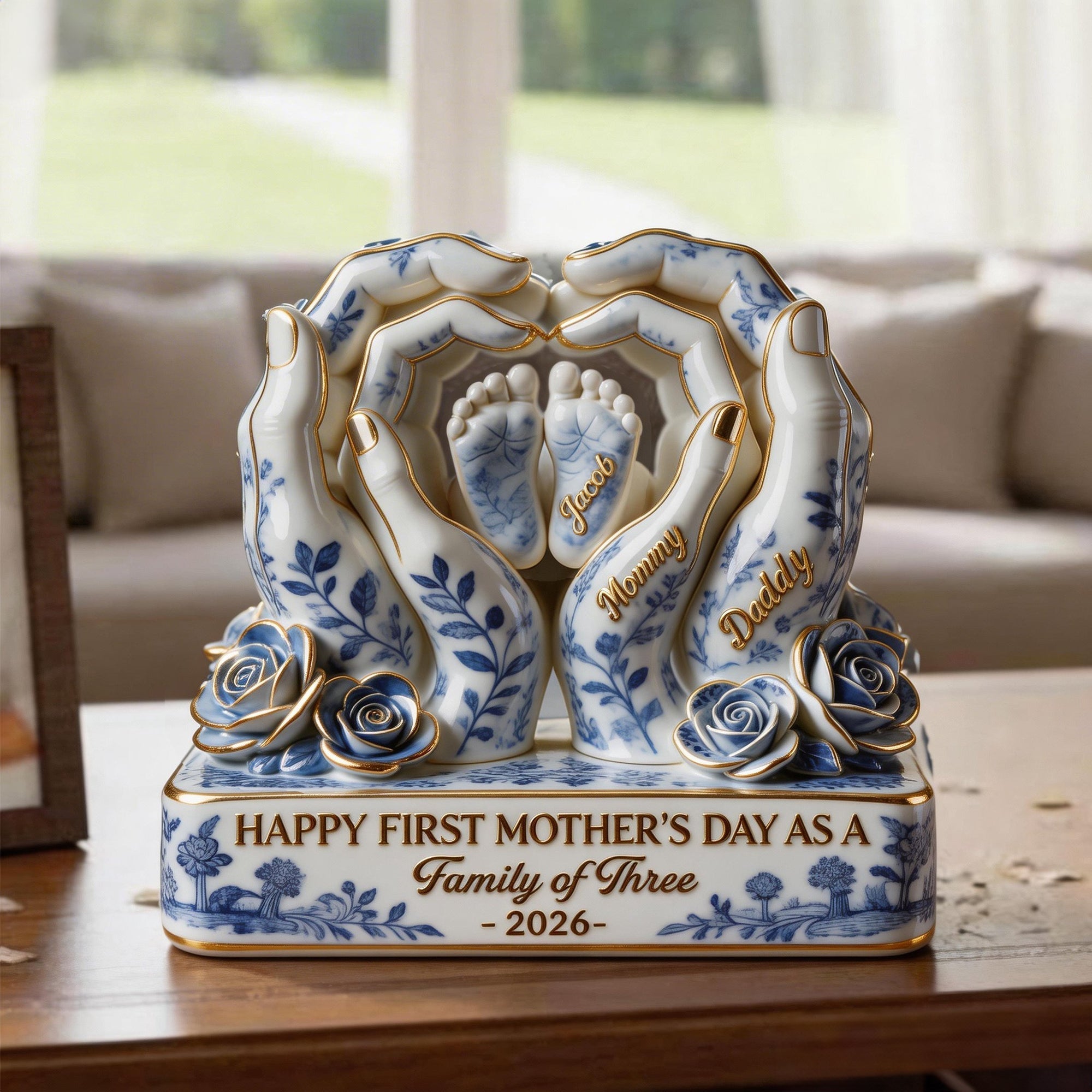 Toile De Jouy Family First Mother's Day Plaque - Personalized Gifts For Moms 02QHLU130326-Homacus