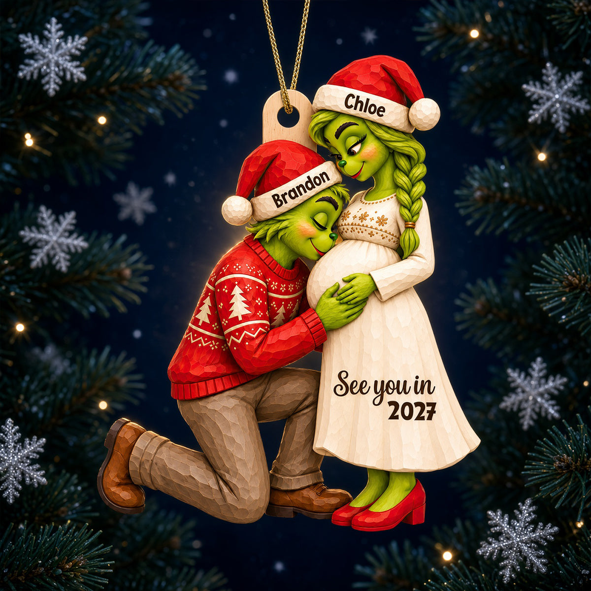 Furry Naughty Couple Pregnancy Announcement Baby Bump Ornament - Personalized Christmas Gifts For Couples 01tydt201026