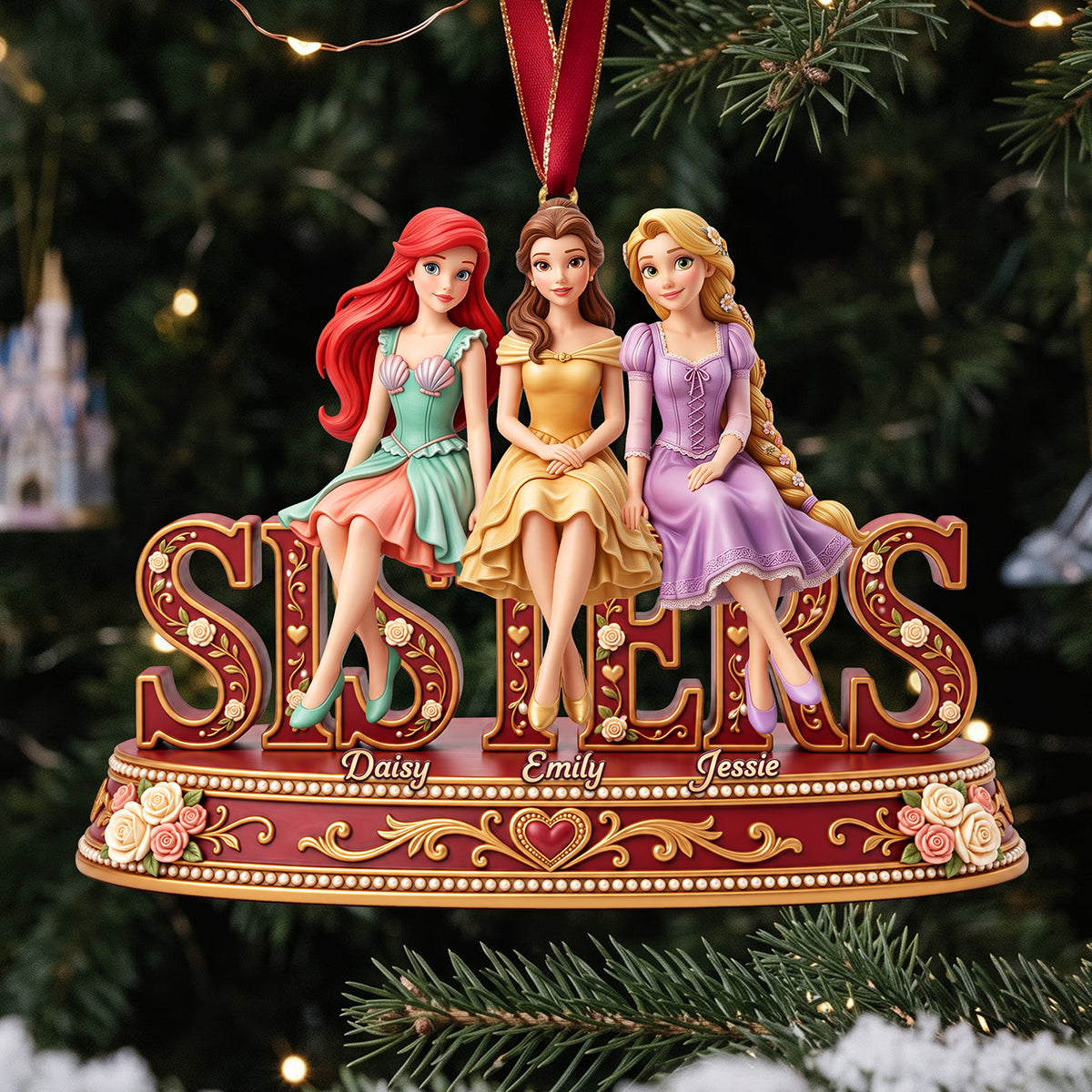 Lovely Fairy Tale Princesses Sisters Acrylic Ornament - Personalized Christmas Gifts For Sisters 02nata201026