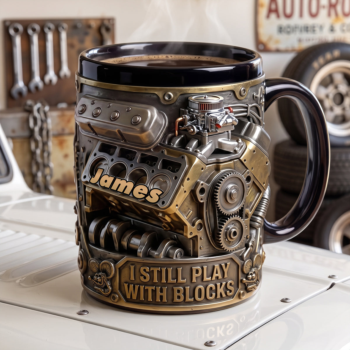 Hot Rod Engine Black Mug, Personalized Gifts For Hot Rod Lovers 04qhta250726