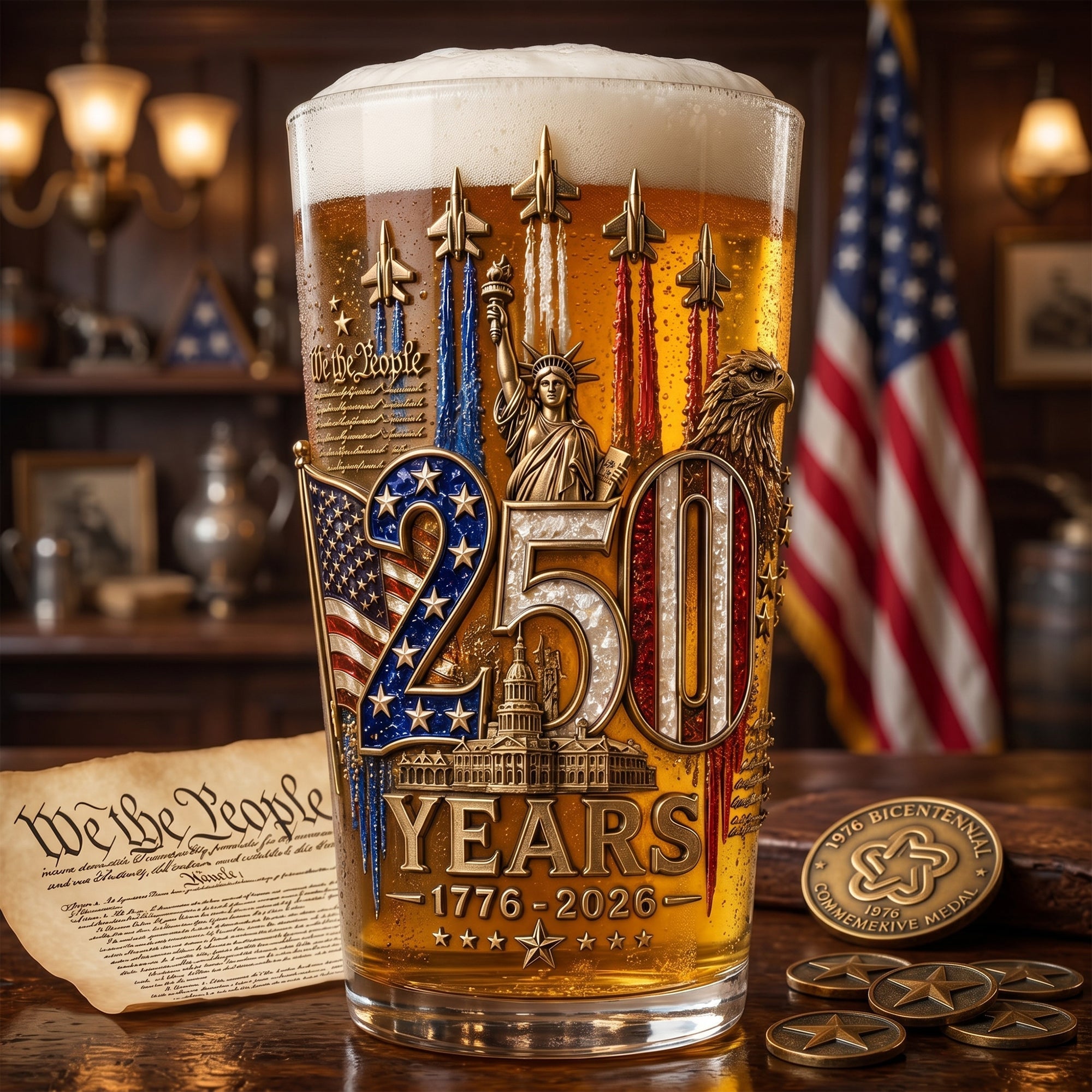 America 250th Anniversary Beer Glass - Personalized Gifts For Patriotic 05palu270526 - Beer Glasses - GoDuckee
