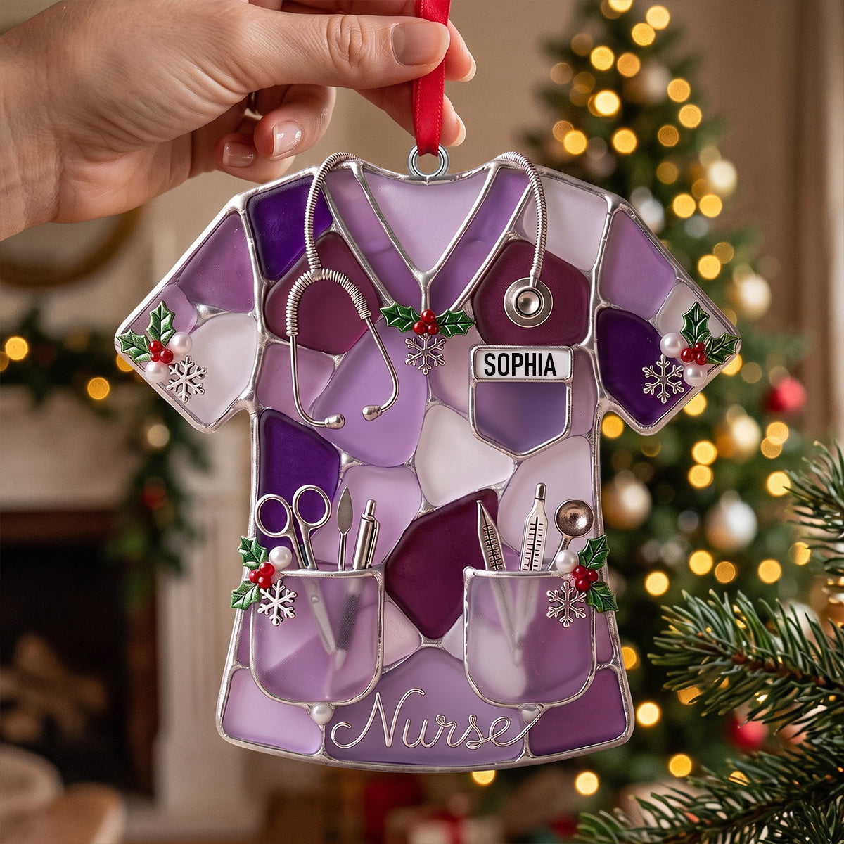 Sea Glass-Style Nurse Scrub Christmas Ornament - Personalized Christmas Gift For Nurse 01pgtn141026