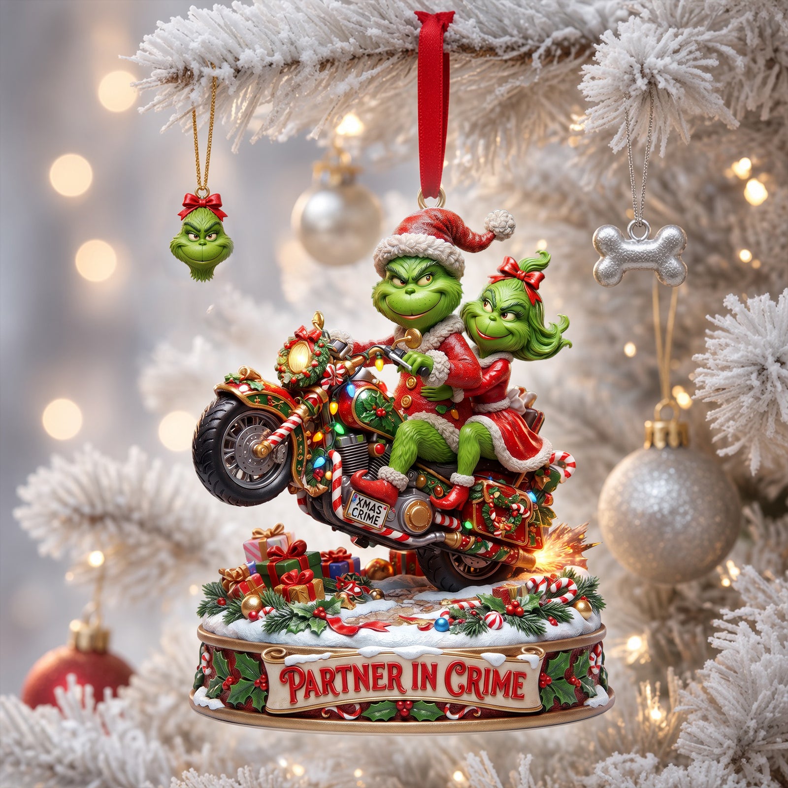 Monster Riding Couple Ornament - Personalized Gifts For Couple Christmas Ornament 06TYLU170826