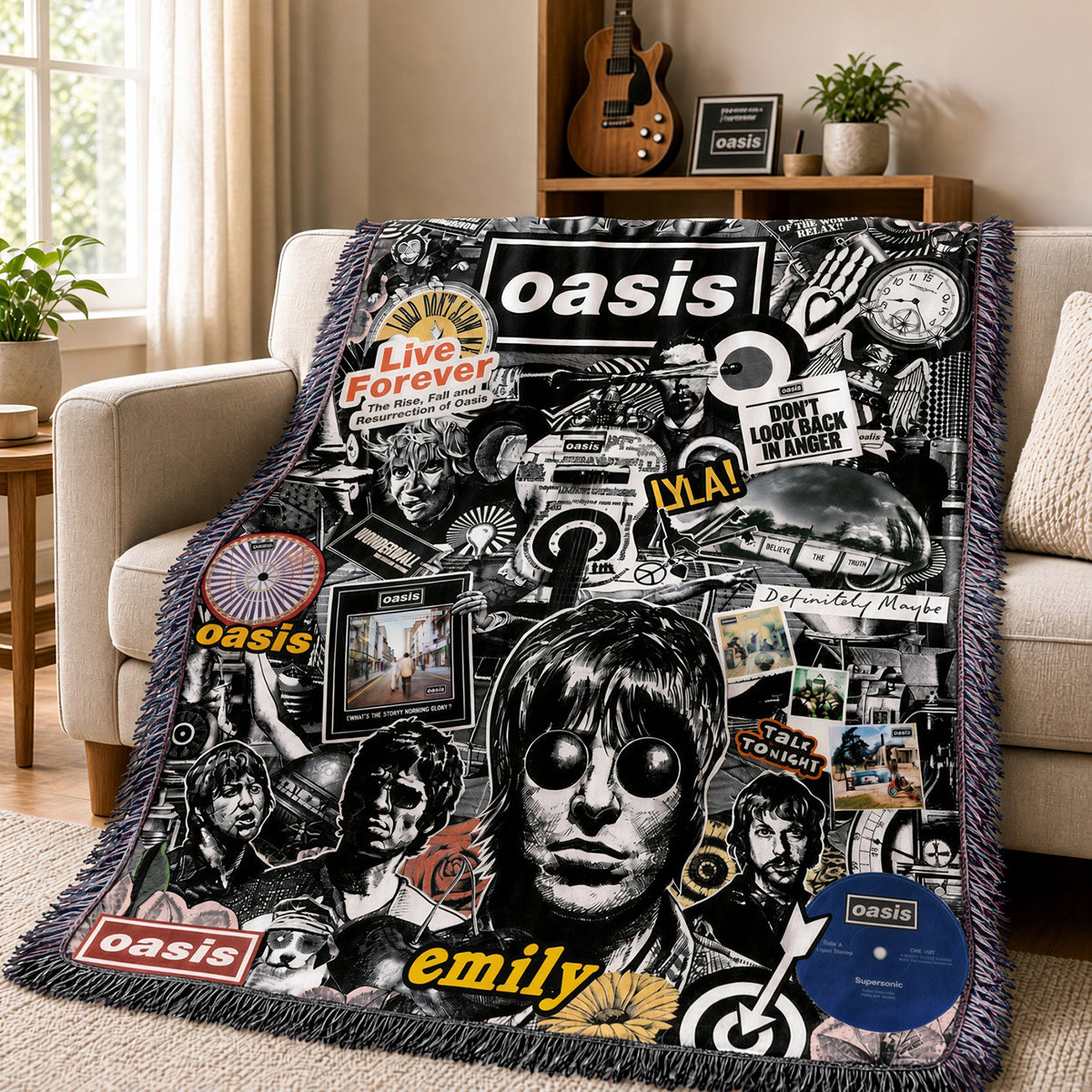The Oasis Band Vintage Woven Blanket - Personalized Gifts For Music Lovers 03HUDH241026