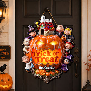 Cute Trick Or Treat Welcome Sign, Personalized Halloween Decor 03qhdh030826