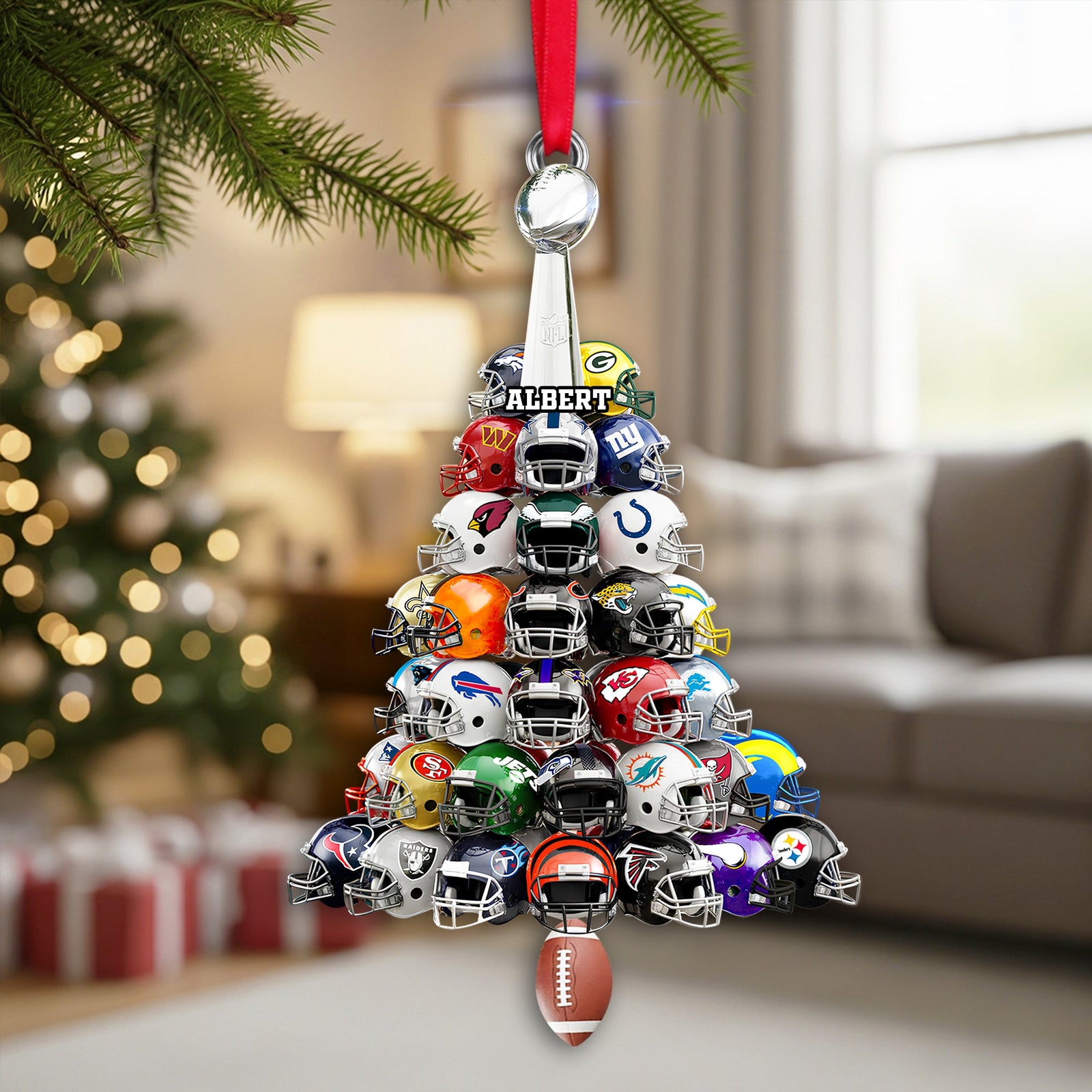 Football Helmet Christmas Tree Ornament - Personalized Gifts 02HULU030925