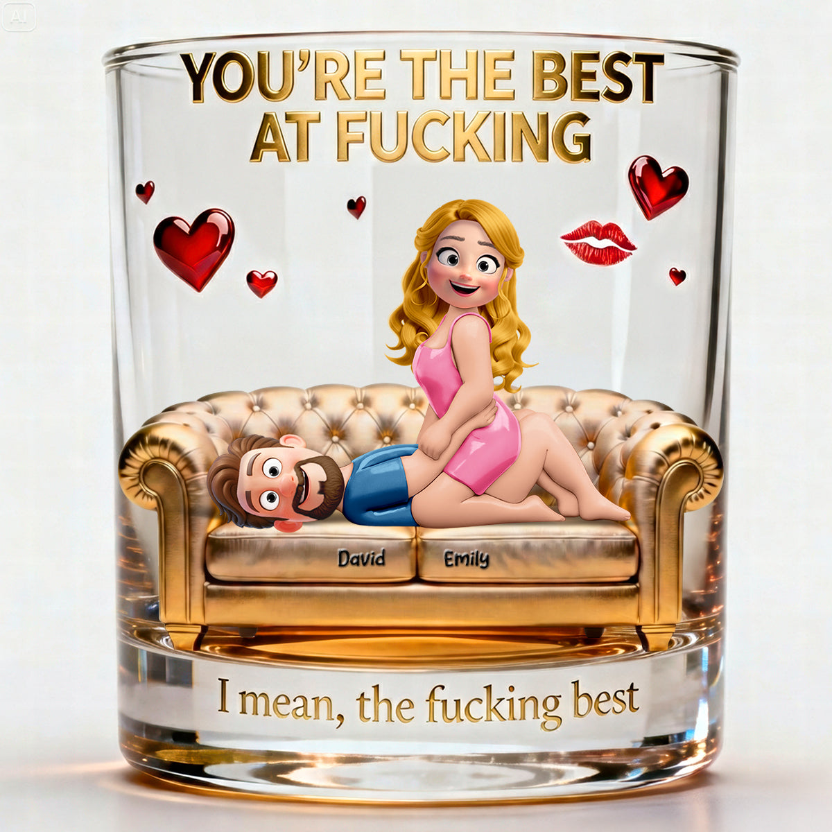 Cheeky Couple 11oz Round Glass - Personalized Gifts For Couple Valentine Drinking Glass 03NAQN240126