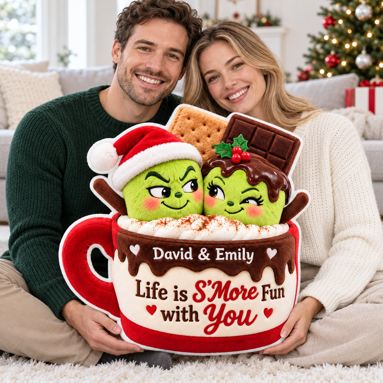 Lovely Mischief Marshmallow Couple Life is S'More Fun with You Custom Shaped Pillow - Personalized Christmas Gifts For Couples 04toqn211026