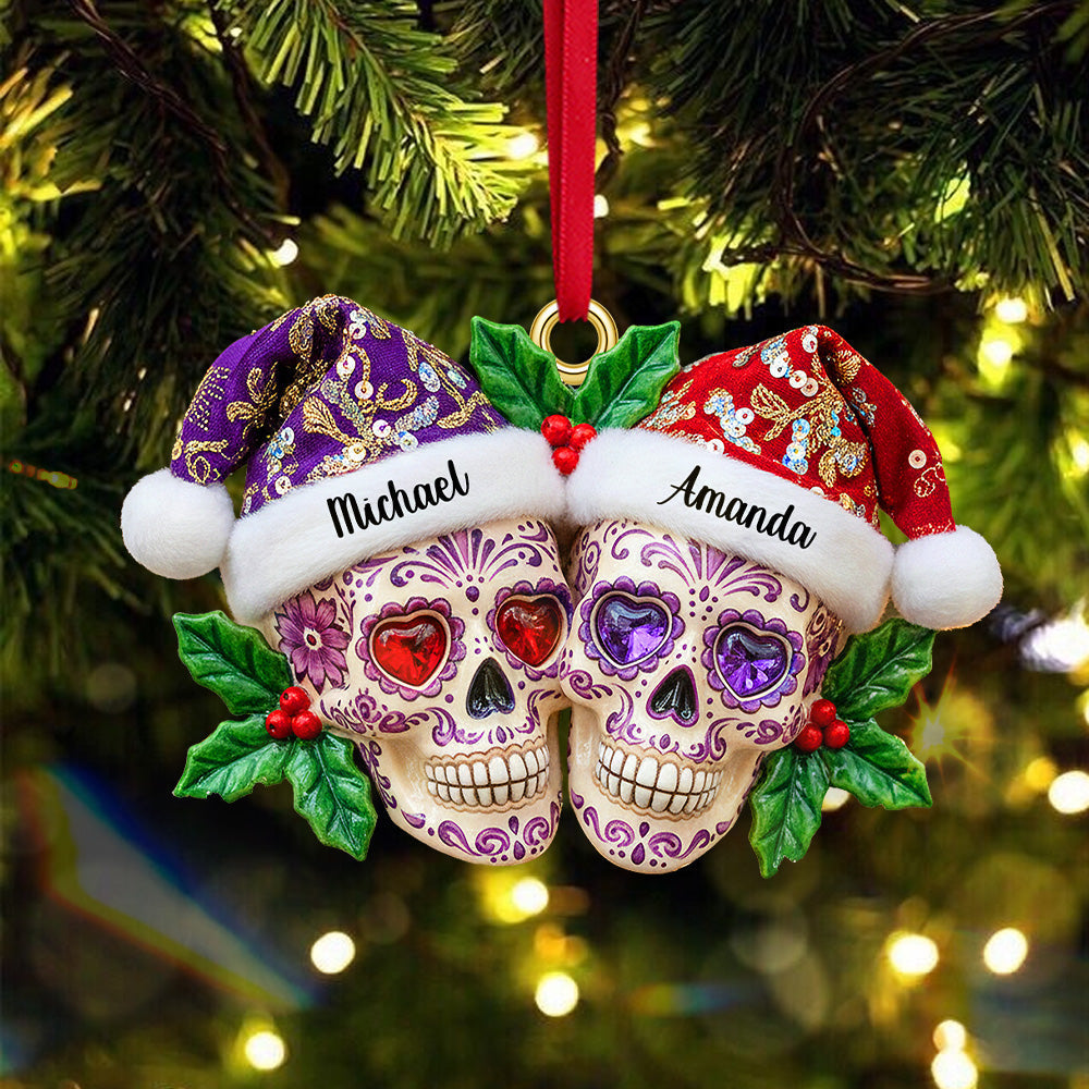 Personalized Gifts For Christmas, Skull Couple Acrylic Ornament 01pamg090925