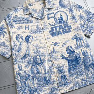 Warriors Celebrate 50th Anniversary Toile De Jouy Hawaiian Shirt - Personalized Gifts 02nata170626-Homacus