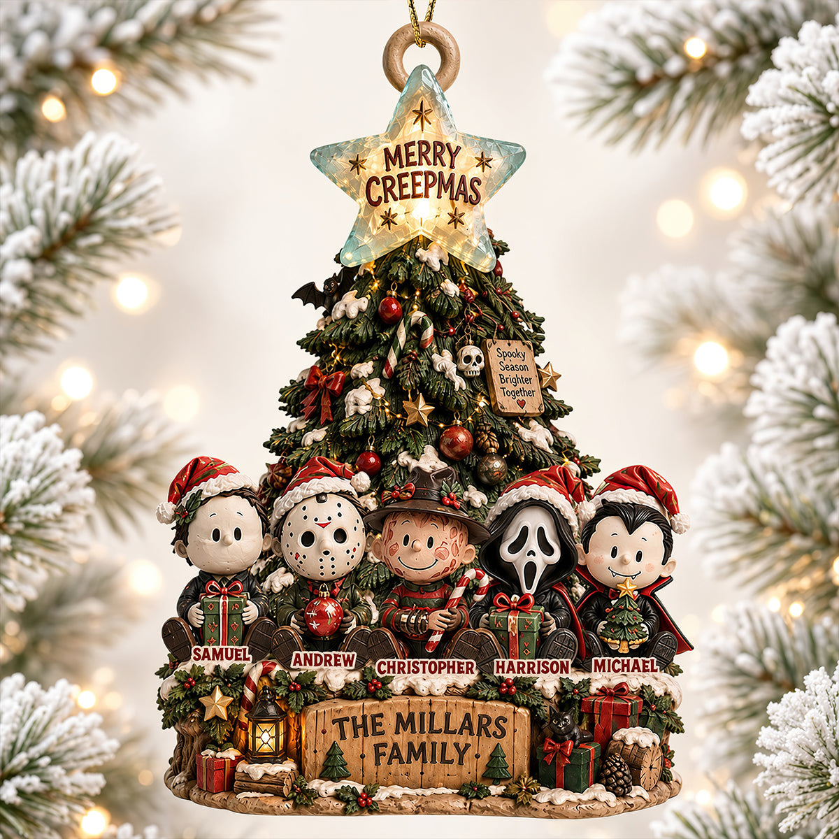 Cute Little Horror Family Acrylic Ornament - Personalized Christmas Gifts For Horror Lovers Family 03padt110926