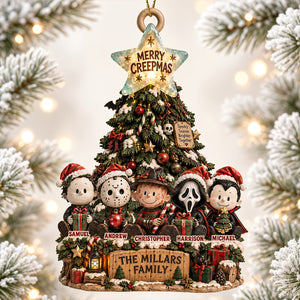 Cute Little Horror Family Acrylic Ornament - Personalized Christmas Gifts For Horror Lovers Family 03padt110926