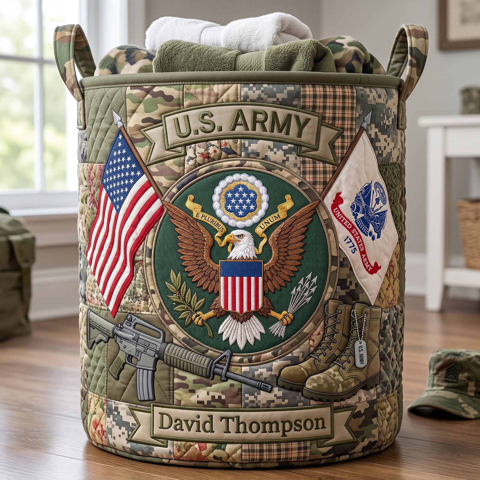 Military Quilted Laundry Basket - Personalized Gifts 03huqn240726