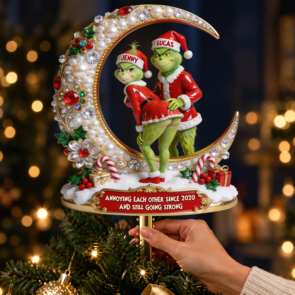 Funny Couple Tree Topper - Personalized Gifts For Couple Acrylic Christmas Tree Topper 09PGDT161026