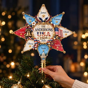 Patriot Family Tree Topper - Personalized Christmas Gifts For Family 04hudt071026