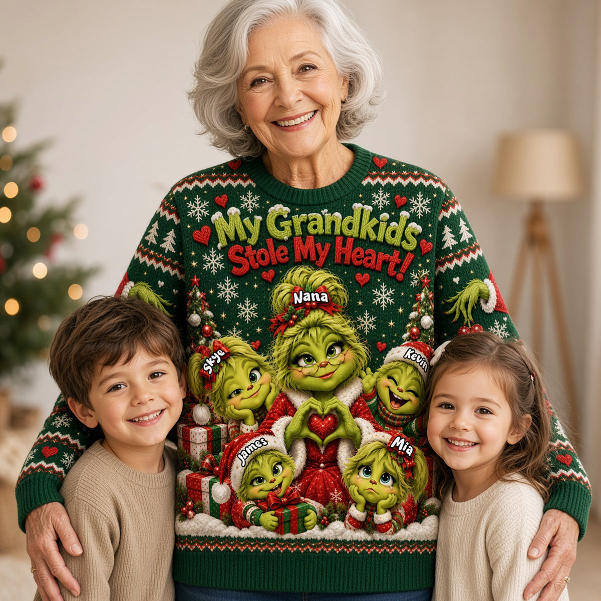 My Grandkids Stole My Heart Knitted Ugly Sweater - Personalized Gifts For Grandparents Christmas Ugly Sweater 03NATA131026