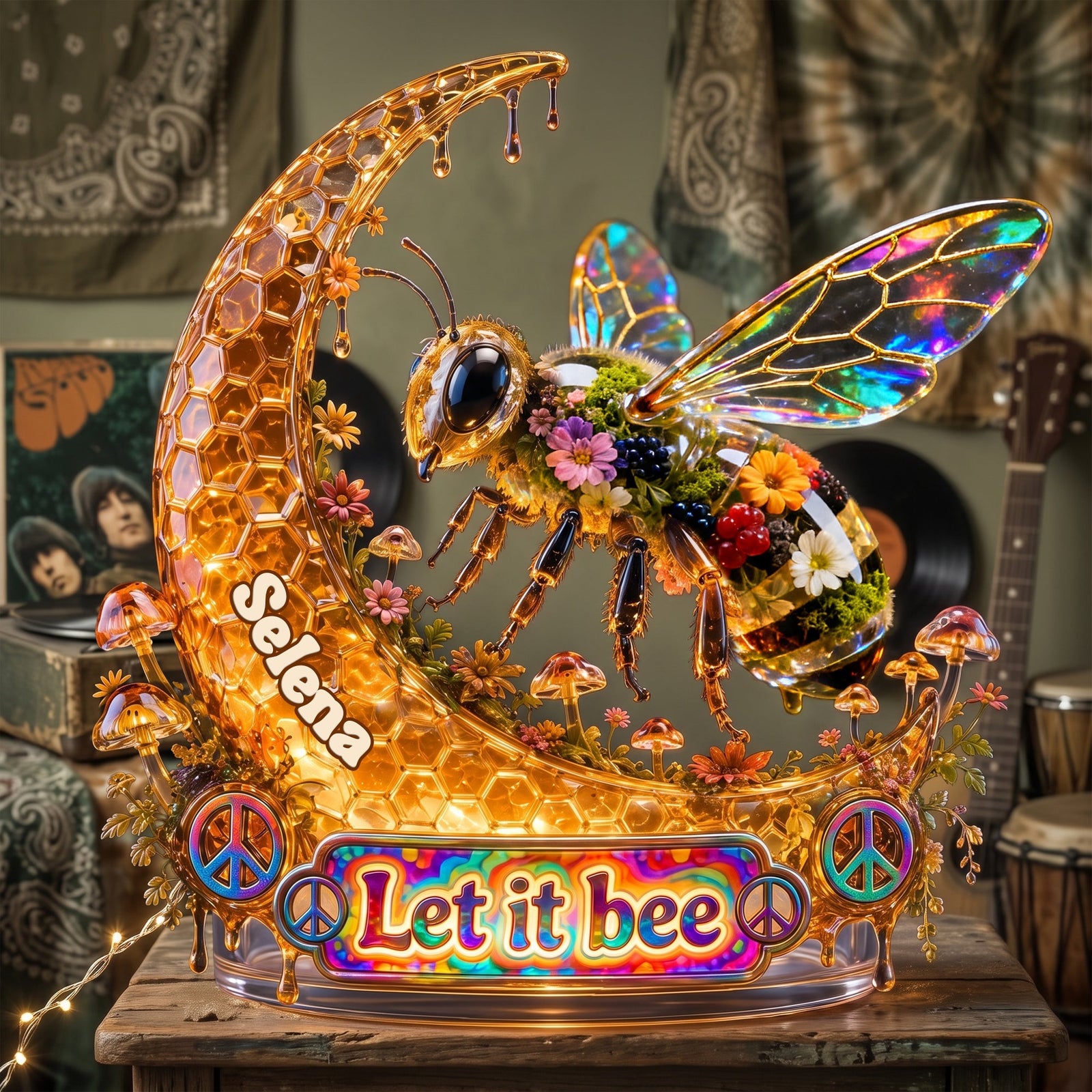 Peace Bee Acrylic Light Box - Personalized Gifts For Hippie 03qhlu300626
