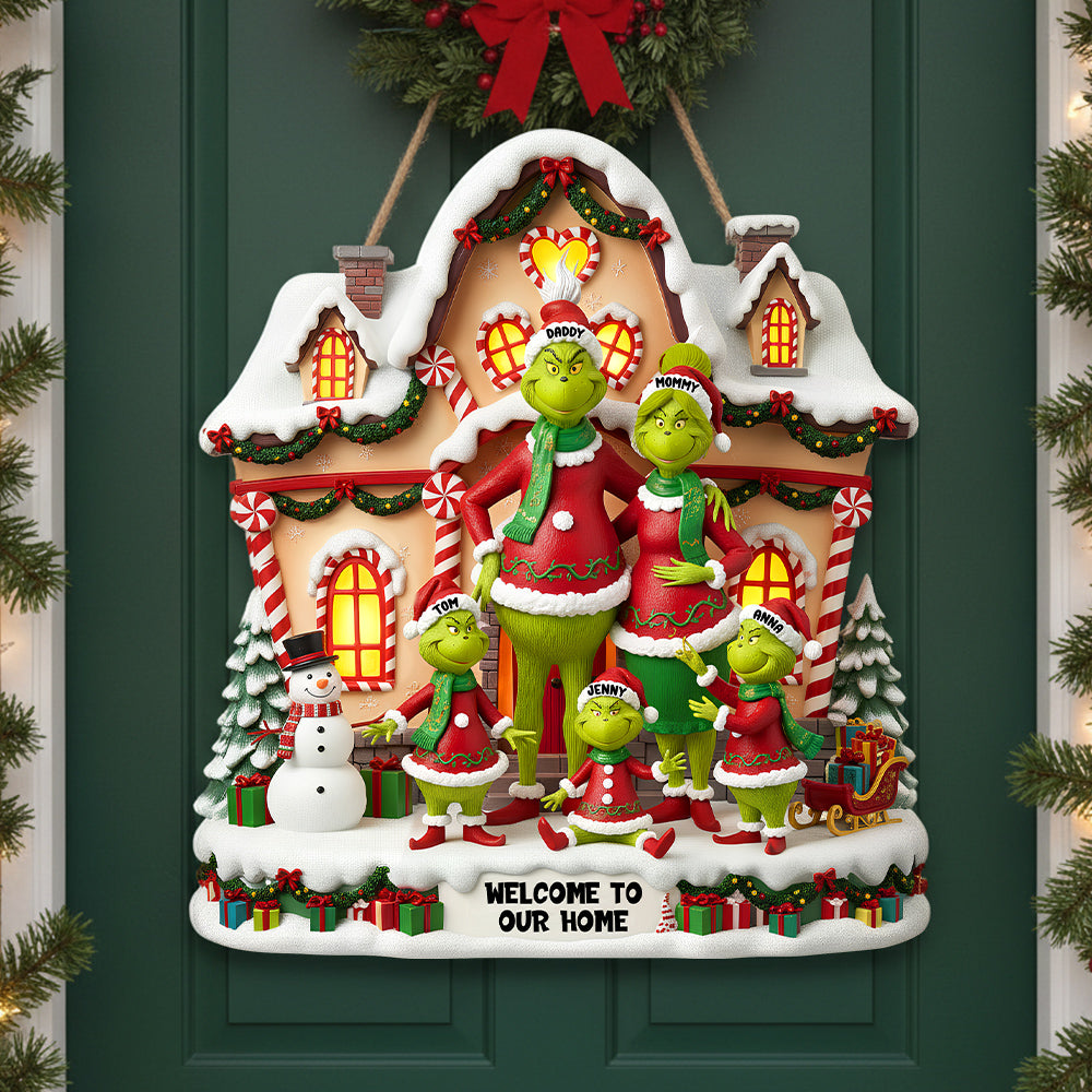 Funny Green Monster Welcome Wood Sign - Personalized Christmas Gifts 01pgtn291025
