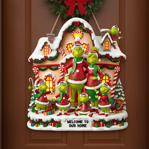 Funny Green Monster Welcome Wood Sign - Personalized Christmas Gifts 01pgtn291025
