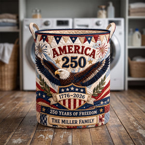 America 250th Anniversary Quilted Laundry Basket - Personalized Gift For Patriotic Family 06HADH300626