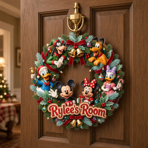Festive Character Wreath Acrylic Room Sign - Personalized For Kids 01PATN271026