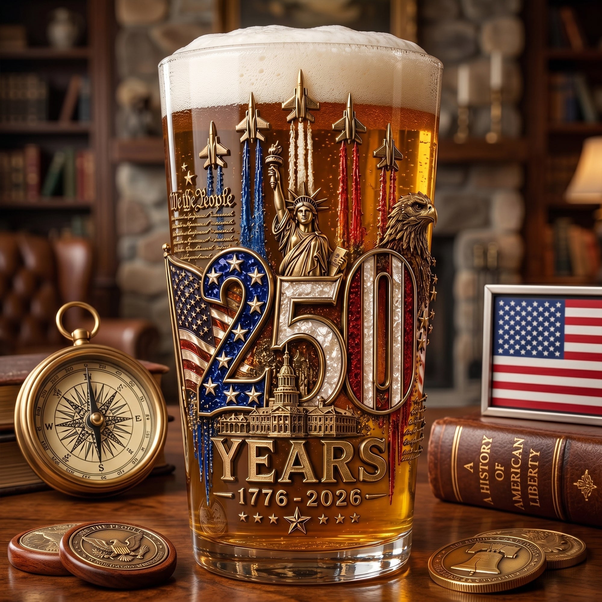 America 250th Anniversary Beer Glass - Personalized Gifts For Patriotic 05palu270526 - Beer Glasses - GoDuckee