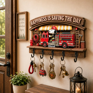 Happiness Is Saving The Day Acrylic Key Hanger - Personalized Gifts For Firefighter 02todh240726