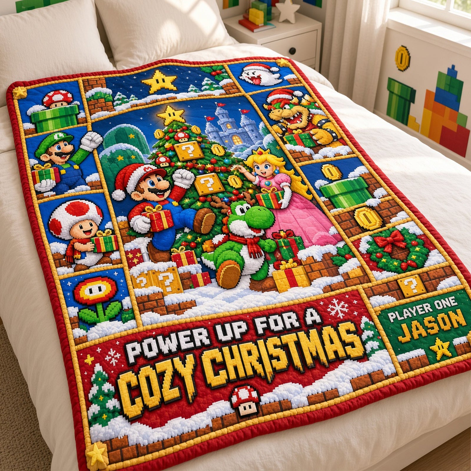Pixel Adventure Christmas Blanket - Personalized Gifts For Game Lovers 04HALU061026