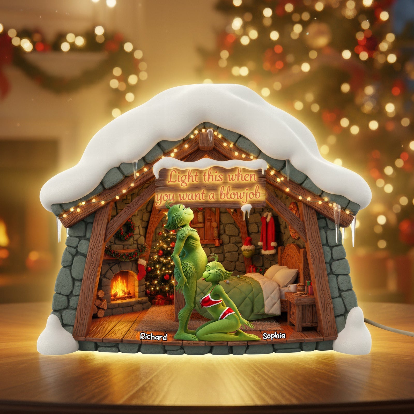 Naughty Green Monster Couple Acrylic Light Box - Personalized Gifts 03OHQN311025