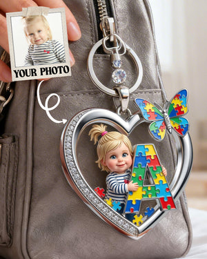 Puzzle Heart Alphabet Keychain - Custom Photo Gifts For Autism Awareness 03PAMG120326-Homacus