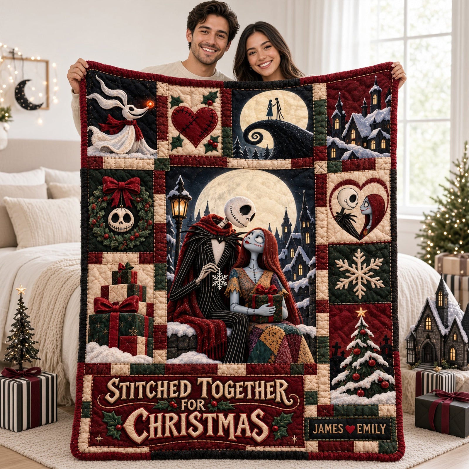 Stitched Together Christmas Blanket - Personalized Gifts For Couples 05HALU061026