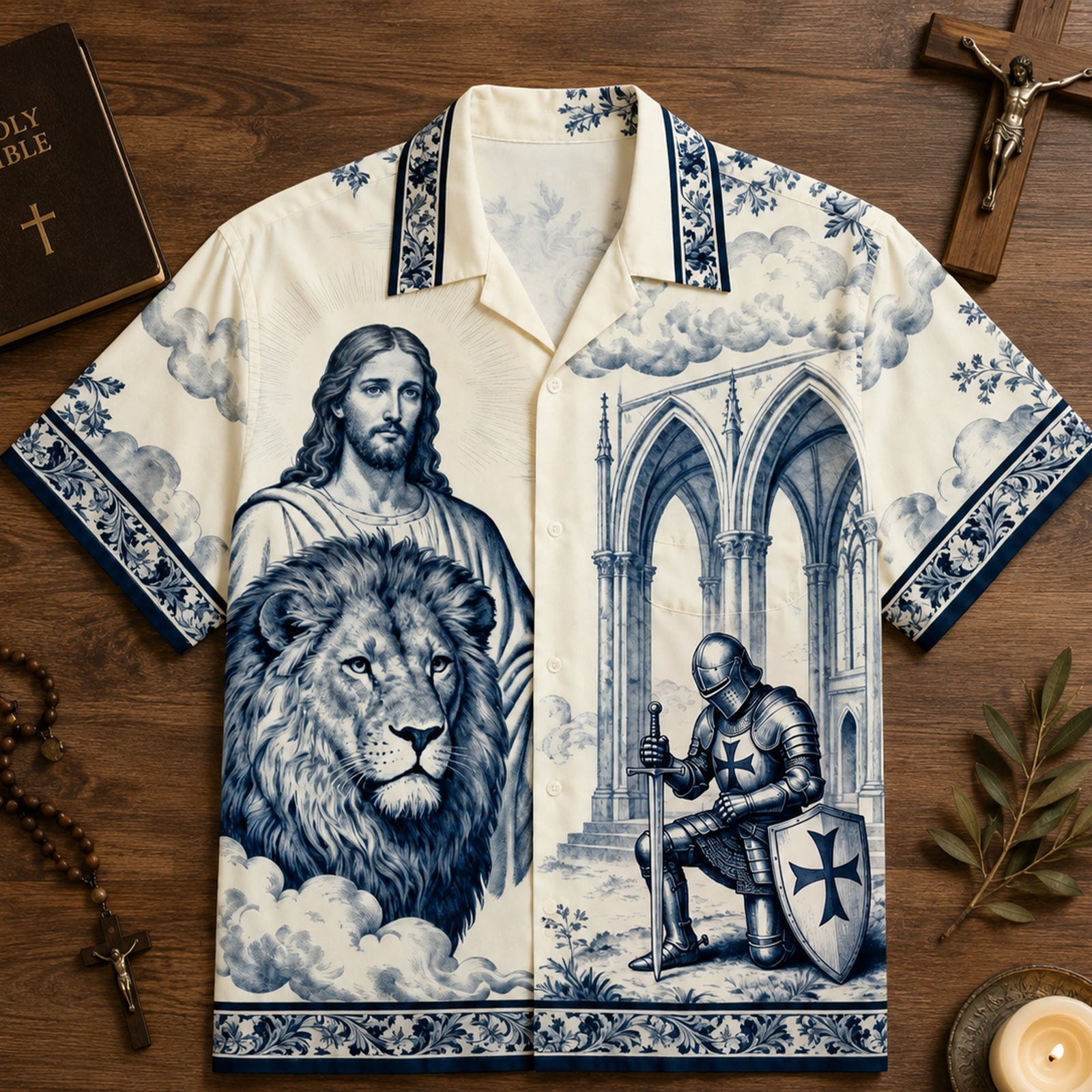 Faithful Knight Toile de Jouy Hawaiian Shirt - Personalized Gifts For Christian 02HULU170626-Homacus
