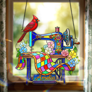 Sewing Machine - Personalized Gifts For Heaven Memorial - Cardinal Christmas Suncatcher Ornament-Homacus