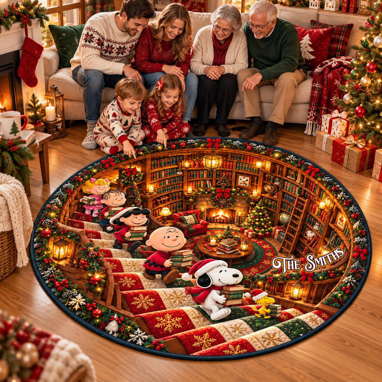 Cartoon Bookstore Christmas Quilted Round Mat - Personalized Gifts 02nalu171026