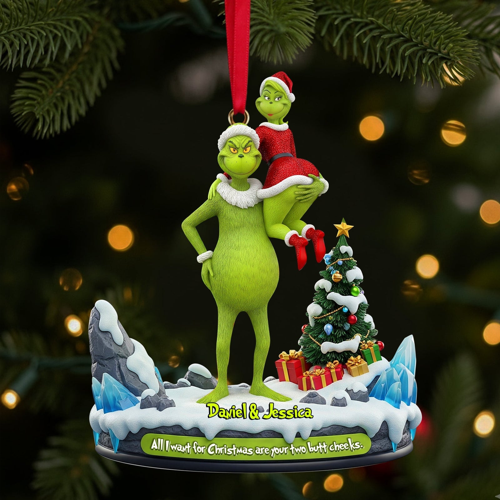 Hugging Green Monster Couple Ornament - Personalized Christmas Gifts 01OHLU180925