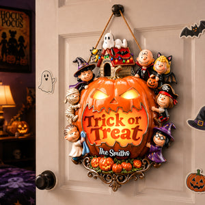 Cute Trick Or Treat Welcome Sign, Personalized Halloween Decor 03qhdh030826