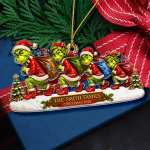 Sneaking Santa Christmas Monster Family Ornament - Personalized Gifts For Family Christmas Ornament 01TYQN280826