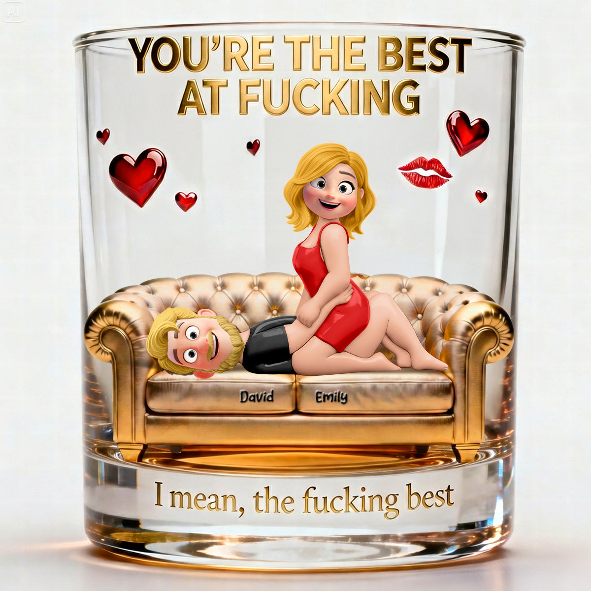 Cheeky Couple 11oz Round Glass - Personalized Gifts For Couple Valentine Drinking Glass 03NAQN240126