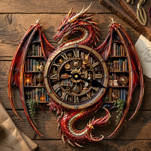Vintage Dragon Bookstore Wall Hanging Clock, Personalized Gifts For Book Lovers 02qhdt240726