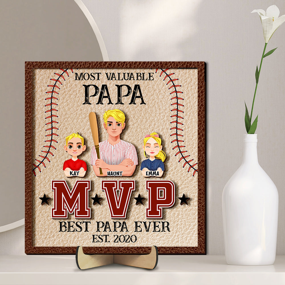 Most Valuable Baseball Dad, Personalized Gifts For Dad Wood Sign 01TOLU210125HG-Homacus