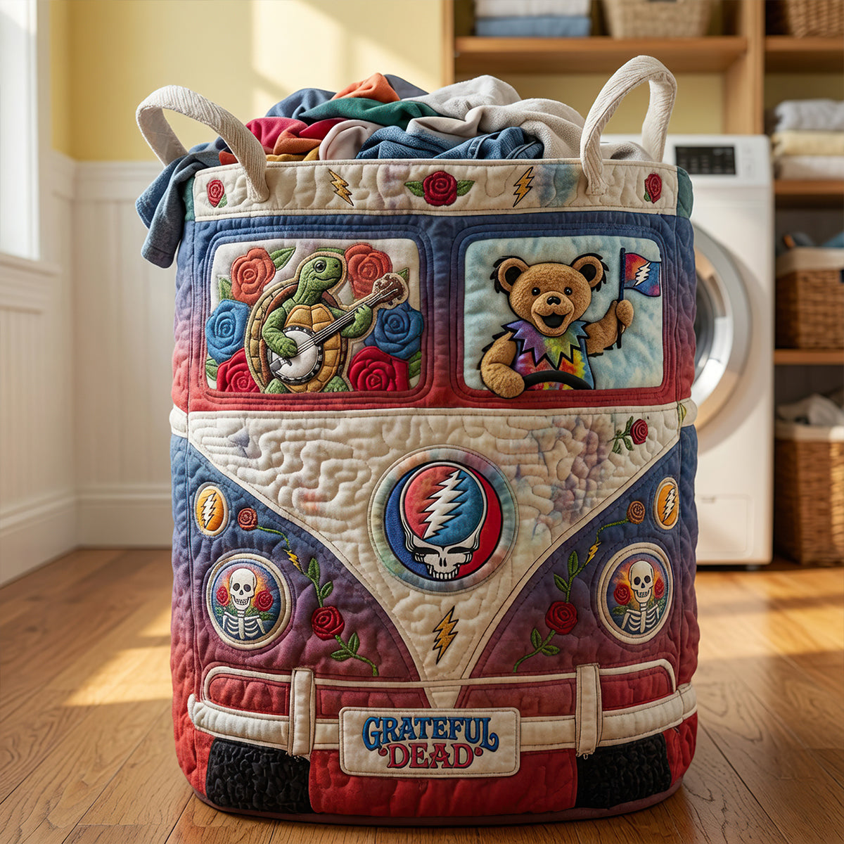 Grateful Dead Camper Van Quilted Laundry Basket - Personalized Gifts For Music Lovers 01QHDT140726