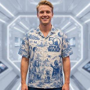 Warriors Celebrate 50th Anniversary Toile De Jouy Hawaiian Shirt - Personalized Gifts 02nata170626-Homacus