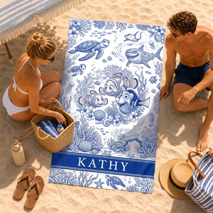 Joyful Ocean Current Toile De Jouy Beach Towel - Personalized Gifts 03qhdh200726