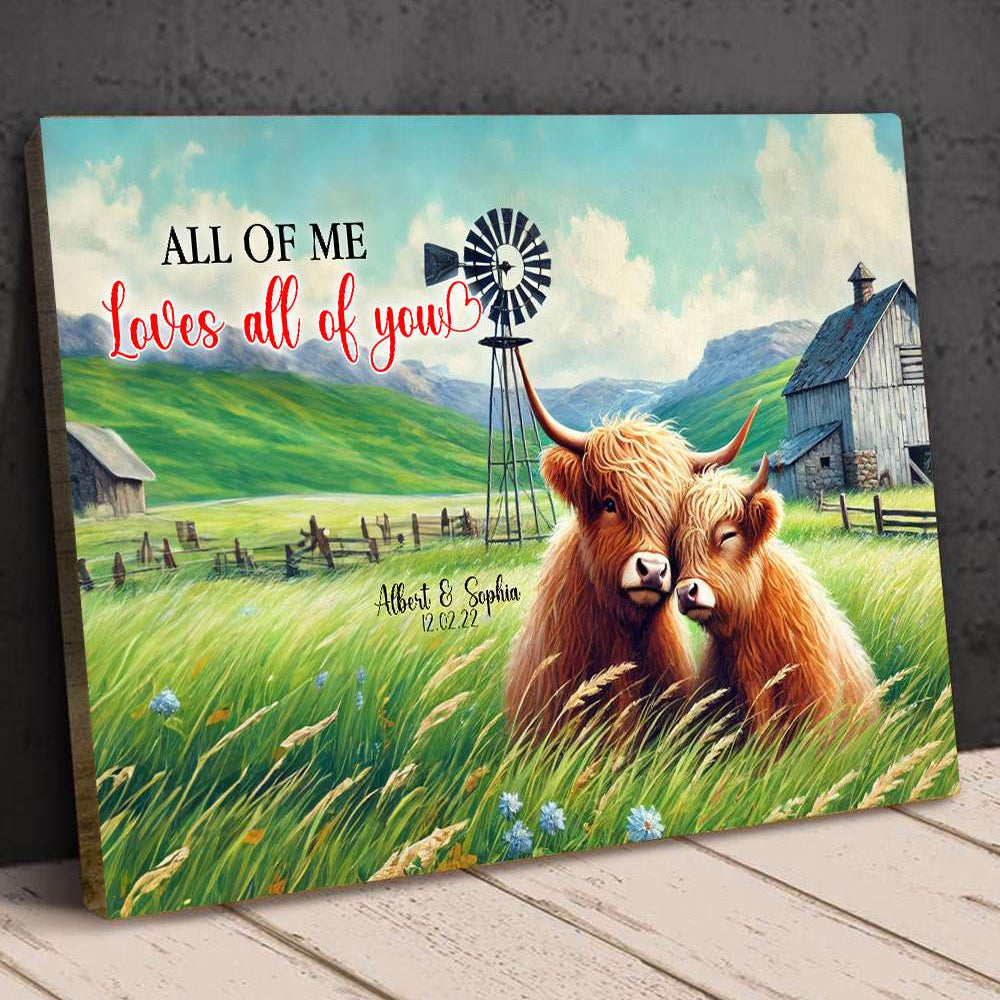 Personalized Gift For Couple Wall Art, Highland Cow Couple Canvas 02QHLU131224-Homacus