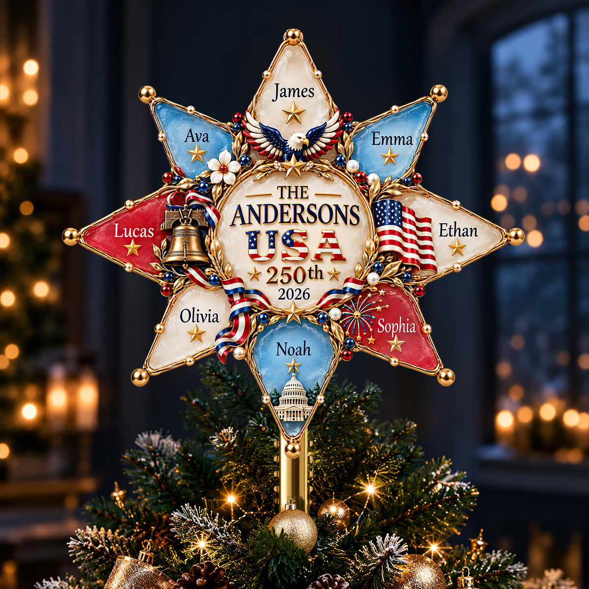 Patriot Family Tree Topper - Personalized Christmas Gifts For Family 04hudt071026